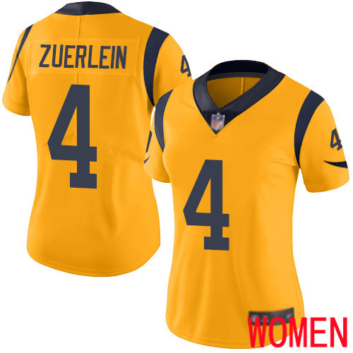 Los Angeles Rams Limited Gold Women Greg Zuerlein Jersey NFL Football 4 Rush Vapor Untouchable